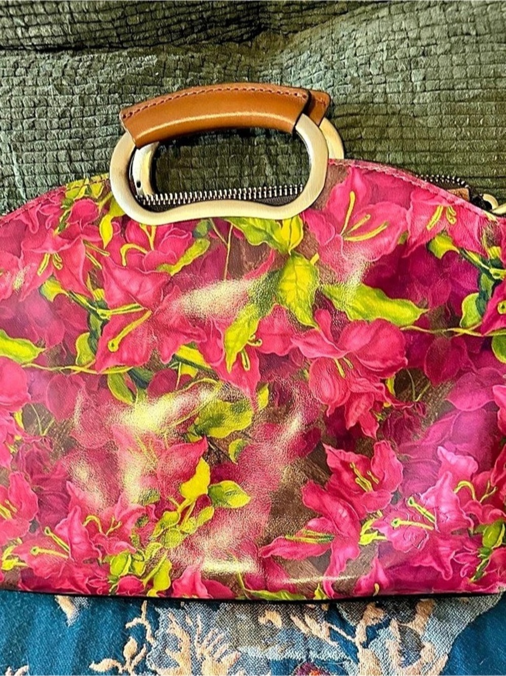 Patricia Nash Floral Shoulder Bag in Pink & Green